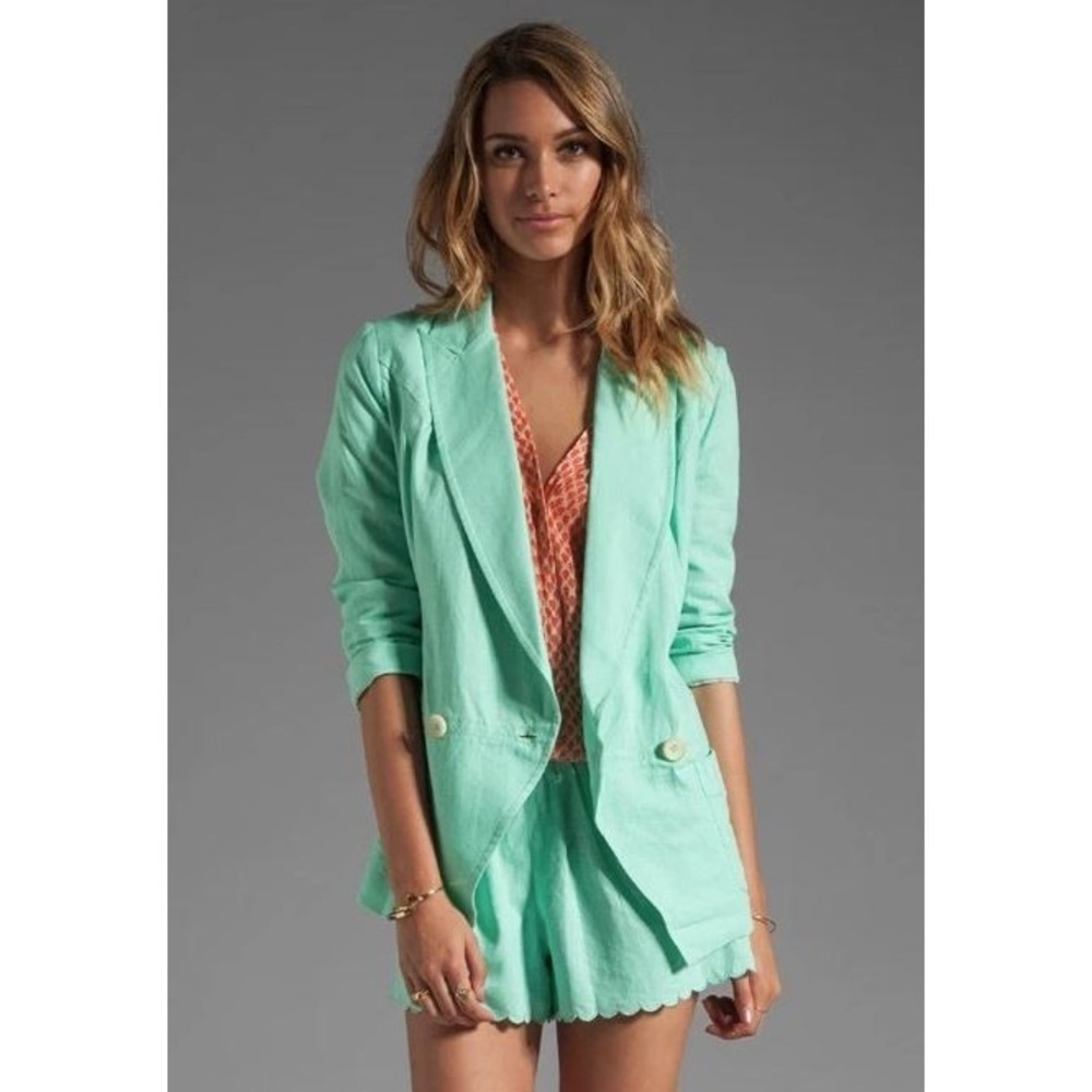 Plenty by Tracy Reese Women's Linen Blend Blazer in‎ Green Size P (Petite Small)